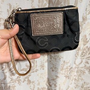 Coach Metallic Gold and Black Poppy Logo Wristlet
